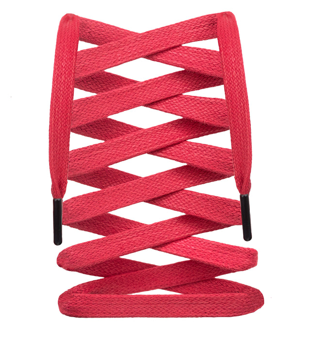 Flat Waxed Shoelaces w/ Tips 54/137cm / Red / Black
